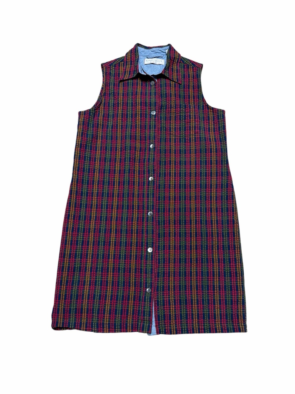 Vintage Karen Scott Sleeveless Dress Women’s 10 Plaid Button Up Casual 90’s